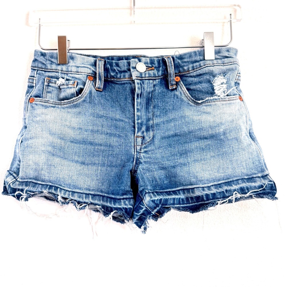 Blank NYC | The Essex Distressed Denim Shorts - Frayed Hem Medium Wash Cutoffs